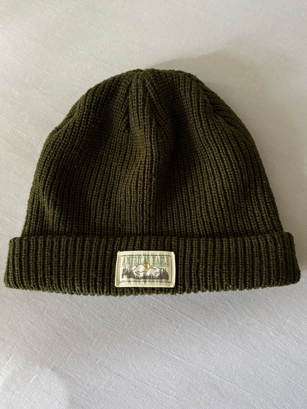 American Eagle Outfitters Olive Ribbed Cuffed Beanie